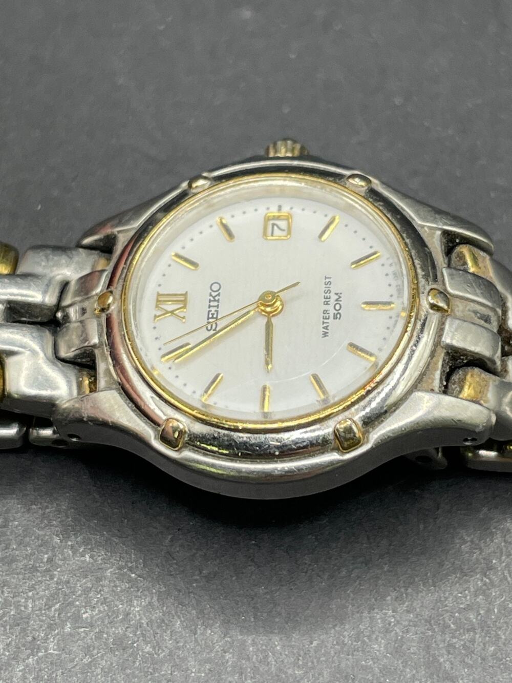 Vintage 1998 Women's Seiko Quartz Watch 7N82-0599 Date Indicator Two Tone 5BAR